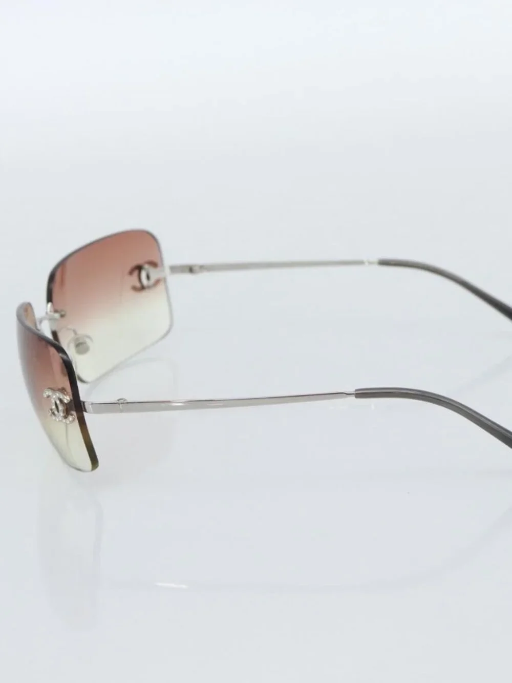 CHANEL COCO Mark Sunglasses metal Silver CC Auth 185051V